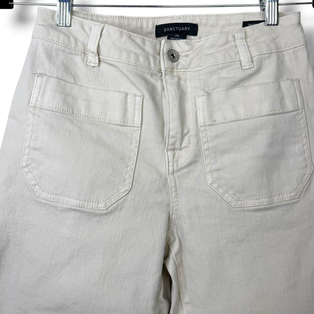 SANCTUARY French Vanilla The Marine Standard Rise Denim Wide Leg Crop Jeans - Picture 8 of 12